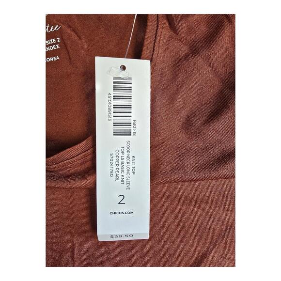 Chico's Women's Copper Pearl Scoop Neck Basic Knit Top LS Size 2 NWT $39 - Picture 5 of 7